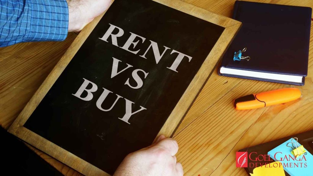Renting vs buying a home? Anurag Goel discussing renting vs buying a home with Goel Ganga Developments background, highlighting tips for smart home decisions.