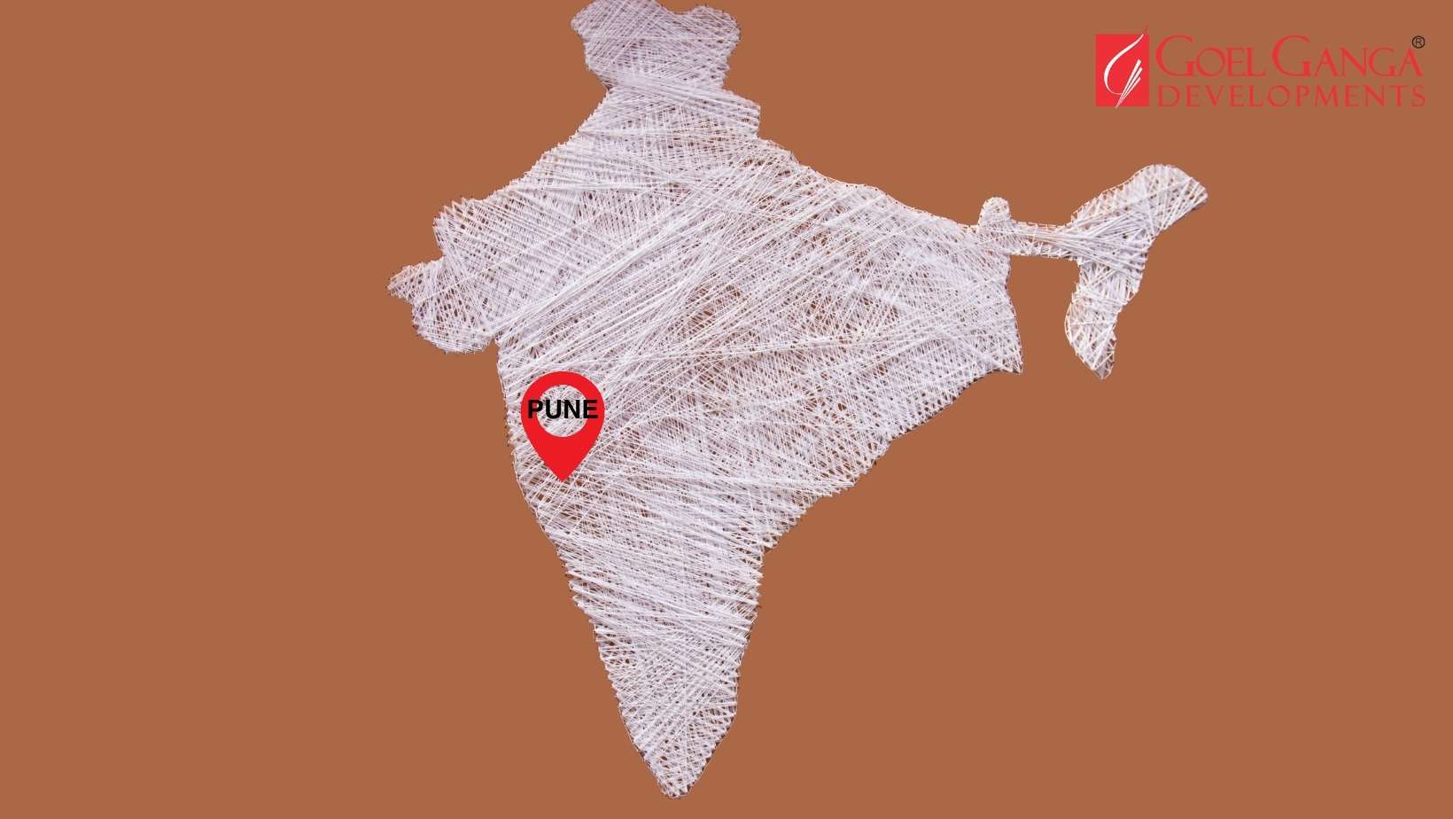 Map of India highlighting Pune as a leading real estate destination