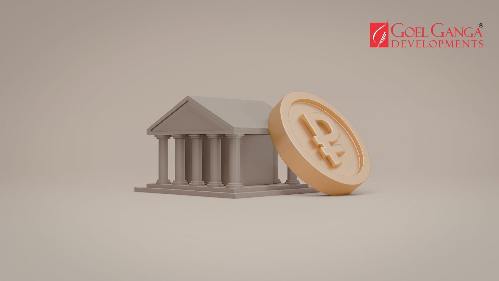 Reserve Bank building with stacked coins symbolizing repo rate stability and economic balance