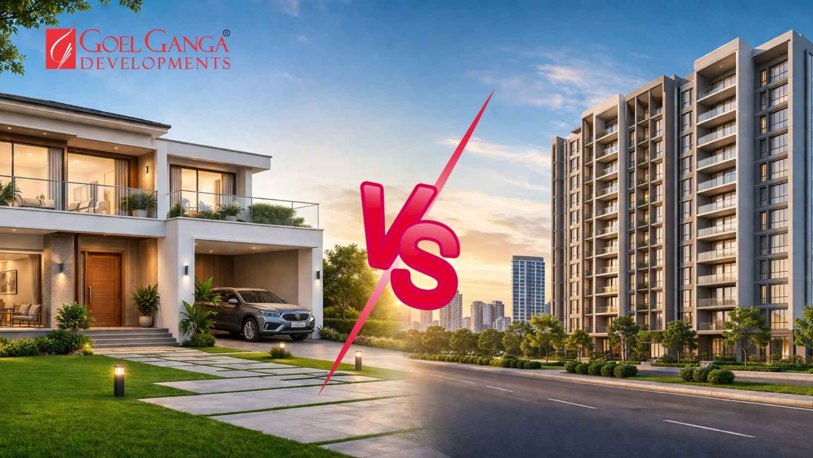 Modern villa and apartment buildings comparison for homebuyers in Pune