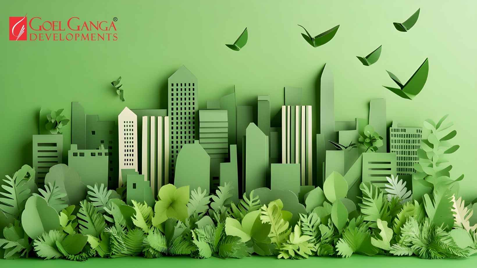 Sustainable residential development in Pune featuring green buildings, landscaped open spaces, and eco-friendly urban living by Goel Ganga Developments.