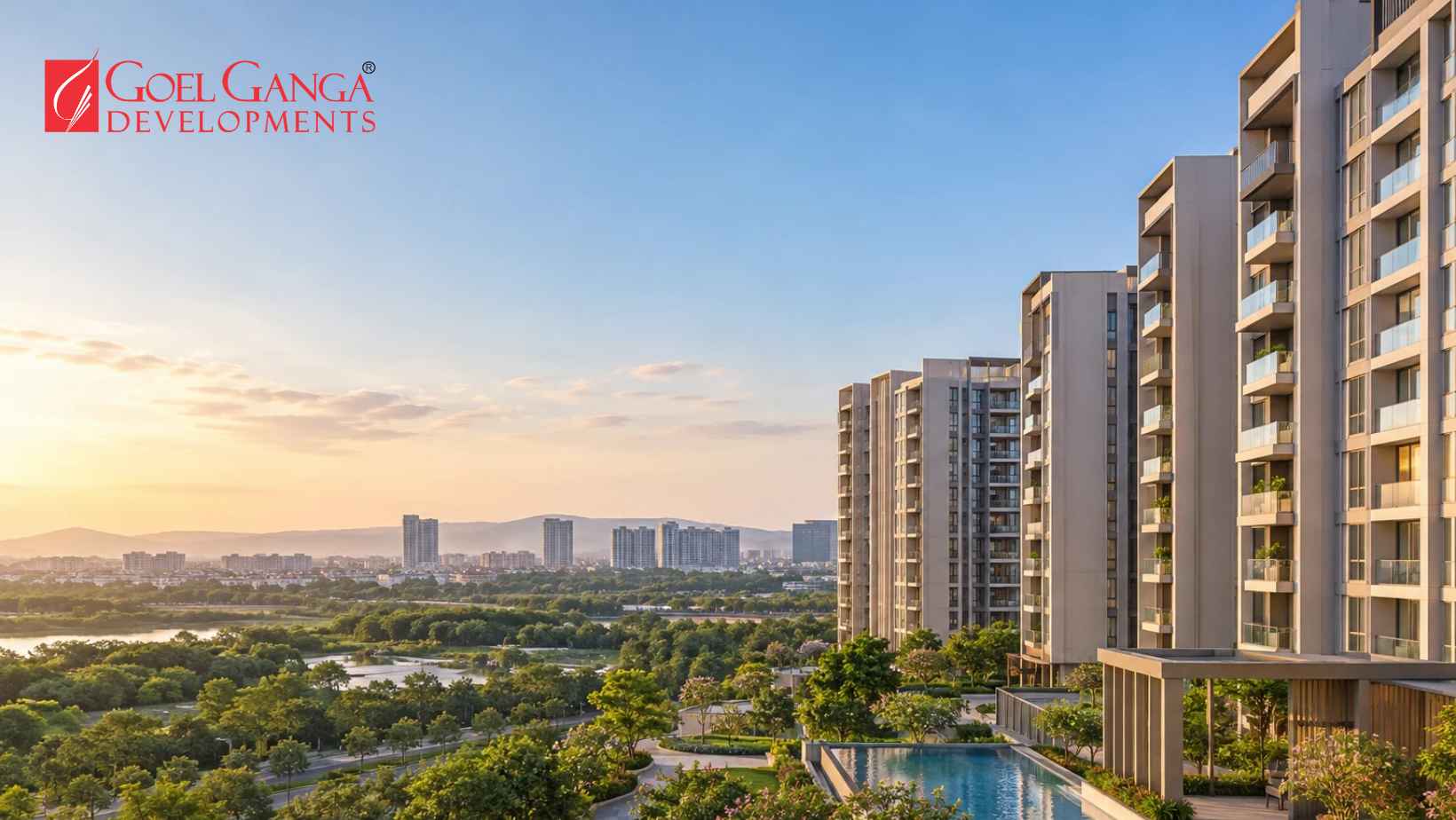 Modern residential flats in Kharadi Pune with landscaped surroundings